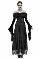 ženska haljina DEVIL FASHION - A Coven Affair long Gothic Dress with Faux-Fur Collar M