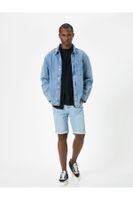 Koton Ripped Denim Shorts Slim Fit Fold Detailed Buttoned Pocket