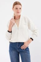 Bigdart 15863 Zippered Knitwear Cardigan - Ecru