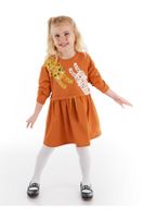 Denokids Orange Leopard Elastic Waist Long Sleeve Girl's Dress