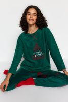 Trendyol Green Christmas Themed Fleece Winter Knitted Pajamas Set