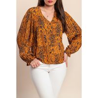 Bedruckte Bluse, Senfgelb