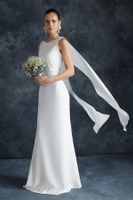 Trendyol Bridal White Pearl Detailed Woven Wedding/Wedding Long Evening Evening Dress