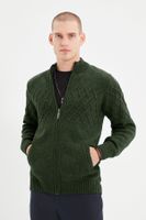 Trendyol Khaki Regular Wool Half Turtleneck Baklava Knitwear Cardigan