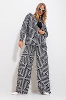 Trend Alaçatı Stili Women's Black Patterned Shirt And Trousers Bottom Top Woven Suit