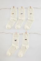 Trendyol Ecru Unisex 5-Pack Animal Embroidered Cotton Socks-Long Length Socks