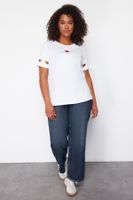 Trendyol Curve 100% Cotton T-Shirt with White Cut Out Detail and Colorful Heart Embroidery