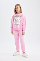 DEFACTO Girl 2-Piece Set Printed Crew Neck Thick Sweatshirt Elastic Waist Jogger Tracksuit Bottoms