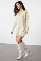 Trendyol Stone Mini Knitwear Wide Pattern Soft Texture Dress