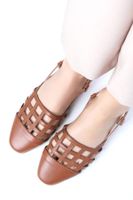 Mio Gusto Helen Tan Color Flat Toe Women's Open Back Flat Shoes