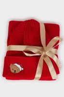 DEFACTO Girl's New Year Themed Knitted Scarf and Beret 2-Piece Set