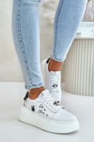 Women's Leather Platform Sneakers With Badges And Vinceza Inscription White
