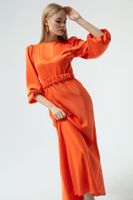 Lafaba Women's Orange Long Balloon Sleeve Engagement Dress