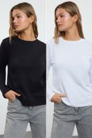 Trendyol Black-White 2-Pack Crew Neck Regular/Normal Cut Knitted T-Shirt