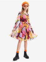 Yellow-pink girly patterned dress Desigual Aguayo - Girls