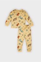 DEFACTO Baby Boy Pajama Set Crew Neck Dinosaur Printed Long Sleeve Top Elastic Waist Long Bottom