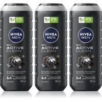 NIVEA MEN Active Clean żel pod prysznic dla mężczyzn wygodne opakowanie 3 x 500 ml
