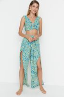 Trendyol Green Floral Print Beach Top-Top Set with a slit