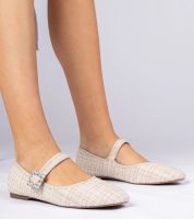 marka niezdefiniowana Beige women's ballet flats with buckle and crystals Piona