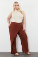 Trendyol Curve Brown Wide Leg Woven Trousers with Cross Closure Detail