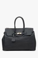 Estro: Czarna torebka-kuferek damska z włoskiej skóry naturalnej Premium