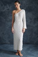 Trendyol Beige Belted Bodycon Knitwear Look One Shoulder Beach Dress