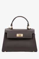 Estro: Ciemnobrązowa torebka damska kuferek z włoskiej skóry naturalnej Premium ze złotymi okuciami