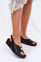 S. BARSKI Skórzane Sandały Damskie Na Koturnie I Platformie S.Barski