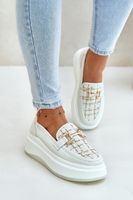 Women's leather moccasins on platform with gold decoration Vinceza light beige