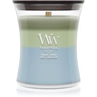 Woodwick Trilogy Verdant Woods dišeča sveča z lesenim stenjem 275 g