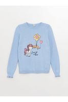 LC Waikiki Lcw Crew Neck Printed Long Sleeve Girl's Knitwear Sweater