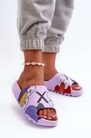 Rubber slippers with purple monster print