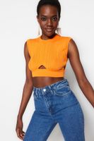 Trendyol Orange Crop Knitwear Window/Cut Out Detailed Blouse