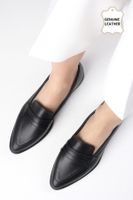 Mio Gusto River Women's Genuine Leather Black Loafers Casual Flat Shoes