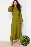 Trendyol Khaki Jacquard Floral Woven Dress