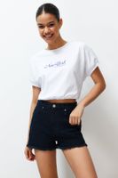 Trendyol Midnight Blue Ripped Denim Shorts