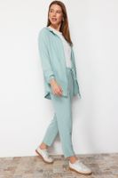 Trendyol Mint Hooded Zippered Aerobin Cardigan-Pants Woven Suit