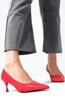 Mio Gusto Lina Women's Red Color Suede And Leather Combination Heeled Shoes.