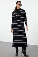 Trendyol Black Stand Collar Striped Knitted Hijab Dress