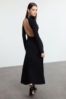 Trendyol Black Backless A-Line Stand Collar Knitted Chic Dress