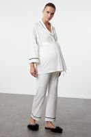 Trendyol Curve White Piping and Belted Knitted Maternity & Postpartum Pajama Set