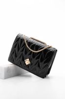 Marjin Women's Gold-colored Chain Shoulder Bag Delbin Black Patent Leather