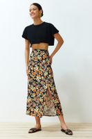 Trendyol Multicolored Viscose Fabric Floral Patterned Slit Midi Woven Skirt