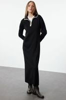 Trendyol Black Ecru Piping Zippered Knit Dress