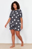 Trendyol Curve Anthracite Star Patterned Knitted Pajama Set