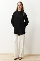 Trendyol Black Linen Aerobin Oversize Woven Shirt