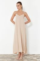 Trendyol Stone Straight Cut V-Neck Maxi Woven Dress