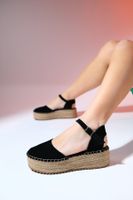 LuviShoes VIBA Black Suede Genuine Leather Women Straw Filled Sole Sandals