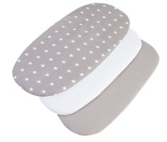 Medi Partners 3 – Pak – Fitted sheet for stroller – cotton – Stars – White – Gray