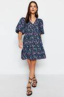 Trendyol Navy Blue Wide Cut Floral Print Mini Woven Dress